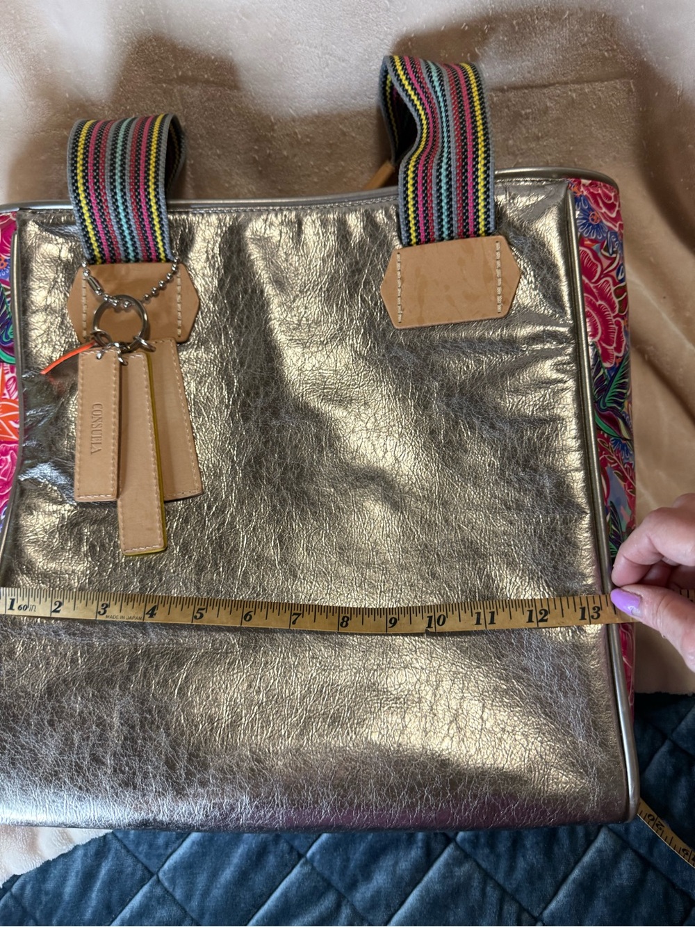 Consuela Apollo Metallic Silver Tote with Multicolor Striped Handles - Picture 10 of 10
